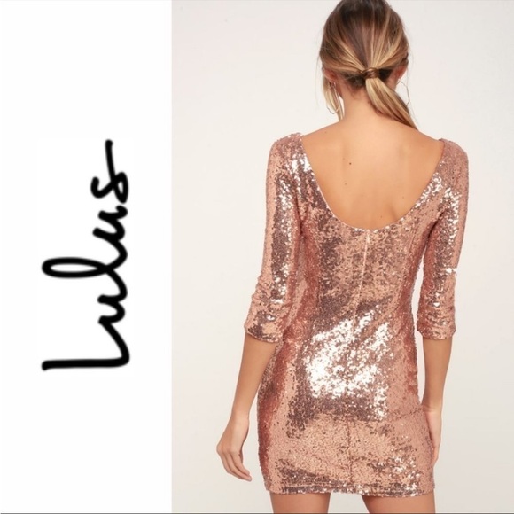 NWT Lulu’s Delightful Ways Rose Gold Sequin Dress - Picture 3 of 11